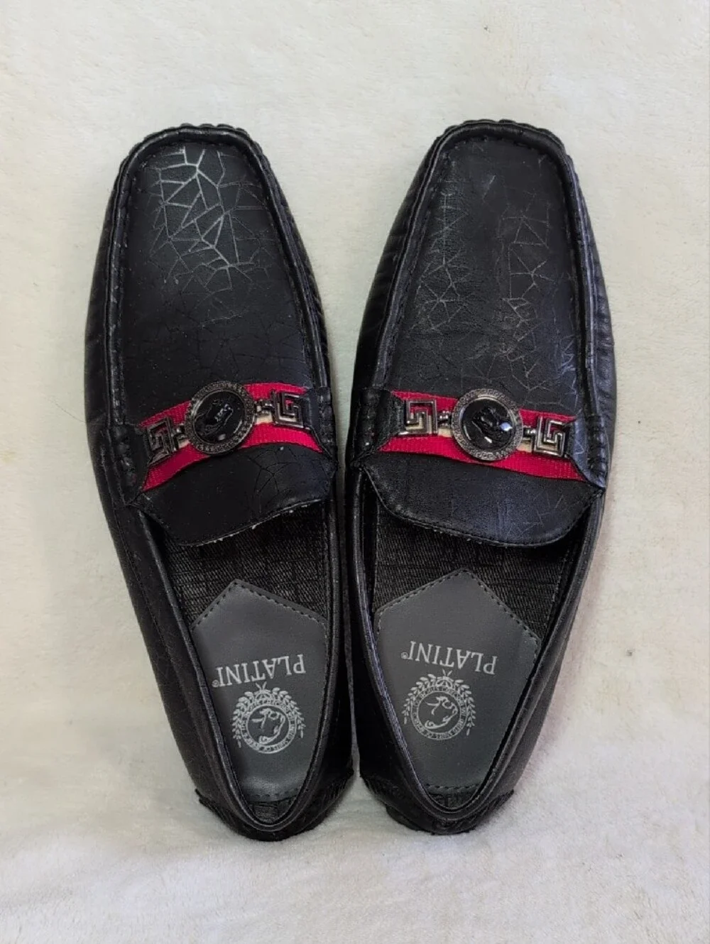 Platini Men's Black Slip-On Loafers with Red Accent